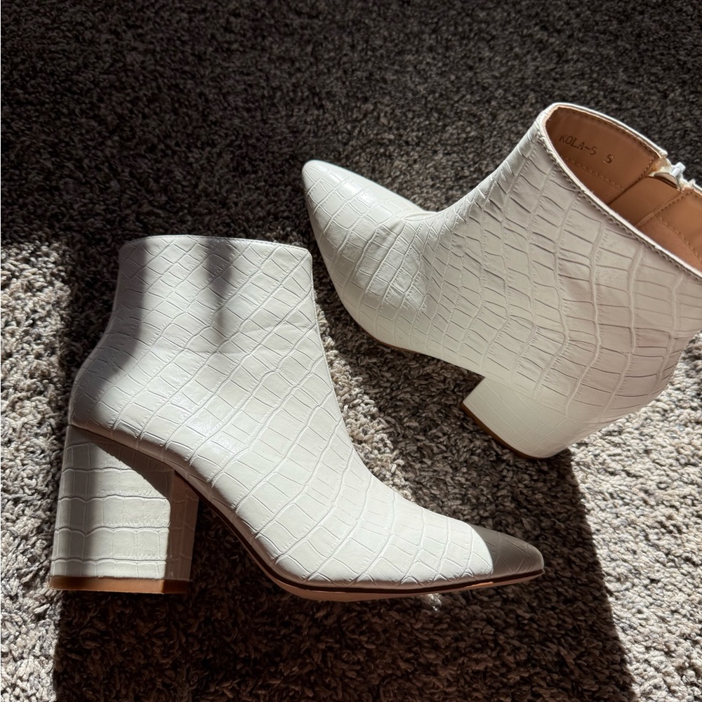 Nasty Gal White Croc-Embossed Heeled Boots